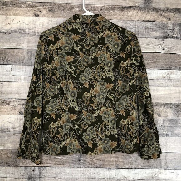 Sag Harbor Women's Full Button Jacket Blouse Paisley and Floral Neutral Size 4 - Picture 2 of 8